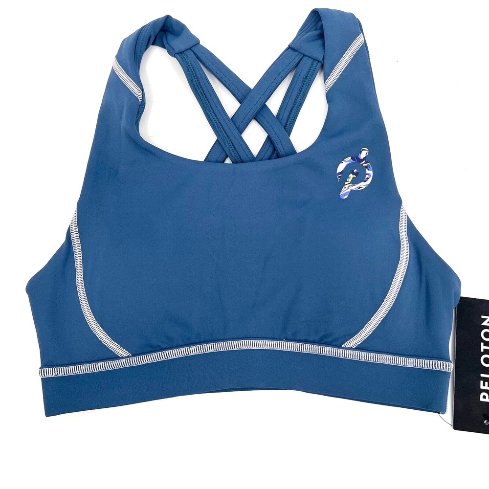 PELOTON Women's XS NWT Dusty Blue Move Mission Strappy Sports Bra Removable Pads